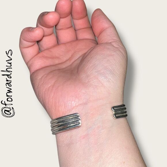 Sterling Silver Braided Cuff Bracelet – 925 – Mexico – 3-Band Artisan Design - Picture 2 of 7